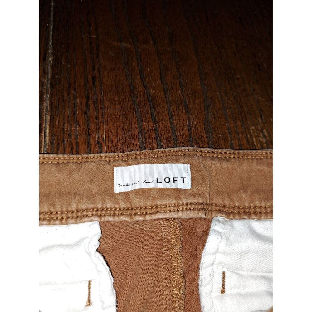 Size 6 28 LOFT Made and Loved Double Button Zip Pockets Brown Pants Mid Rise - Picture 6 of 6